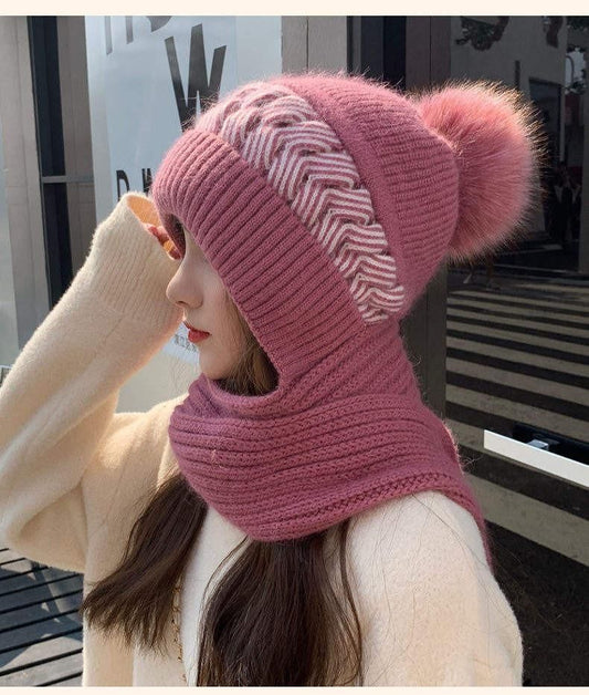 Windproof Scarf With Cap Integrated Ear Guard Hat Plus Velvet 6a4mhe-0u