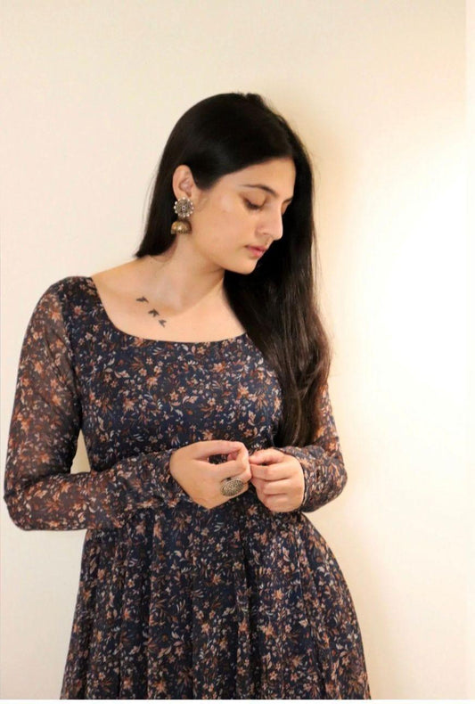 Plus Size Women's Printed Georgette Anarkali Kurti - Alzaar