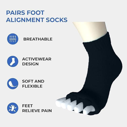 Cotton Foot Alignment Socks - 5 Toe Separator - Assorted Colors 092b91-7b