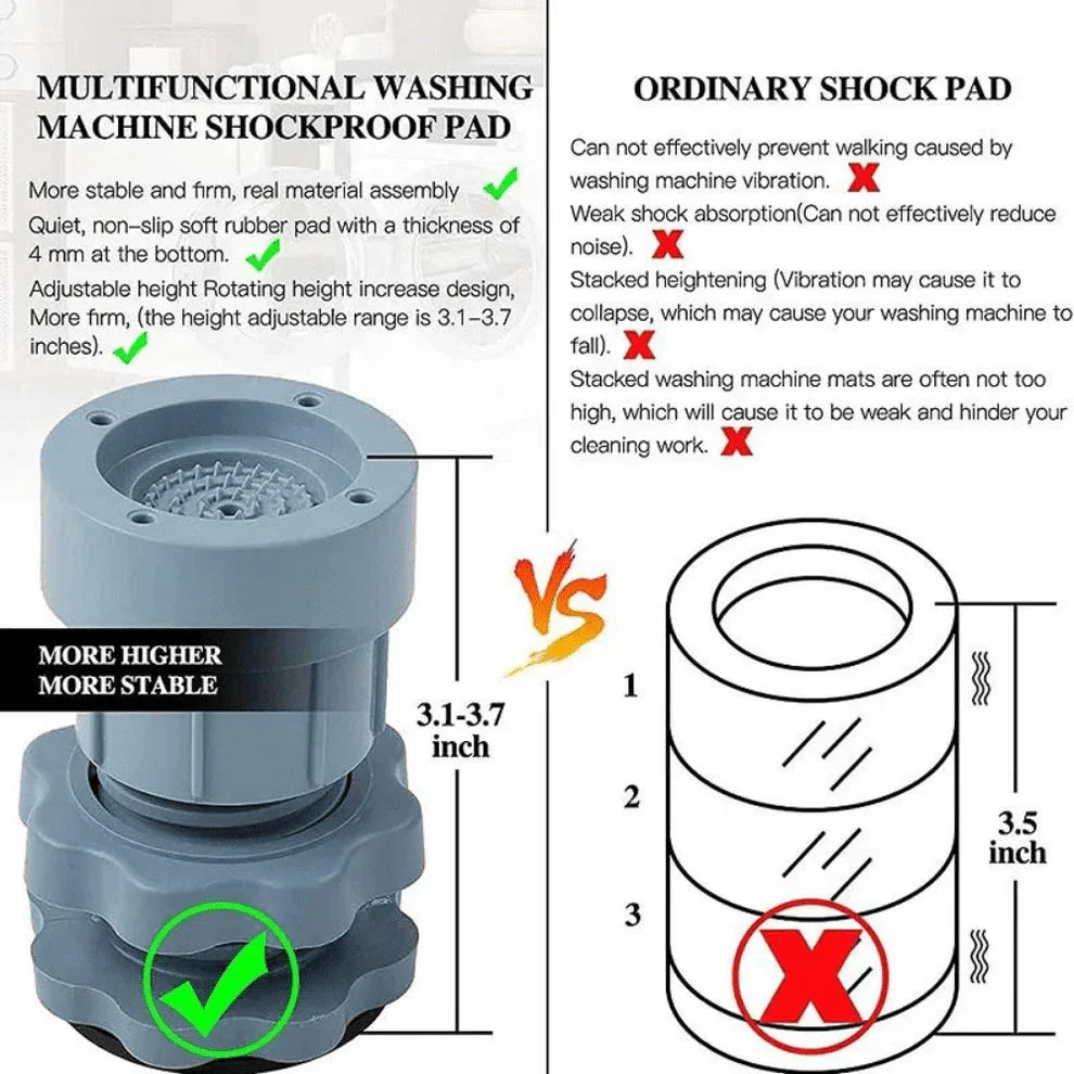 Multifunctional washing machine shockproof pad with comparison to ordinary shock pad on a white background.