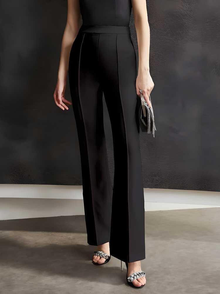 Women's Flat Front Casual Trousers - Alzaar