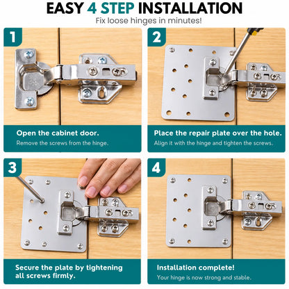 Easy 4-step installation guide for cabinet hinge repair plate | alzaar