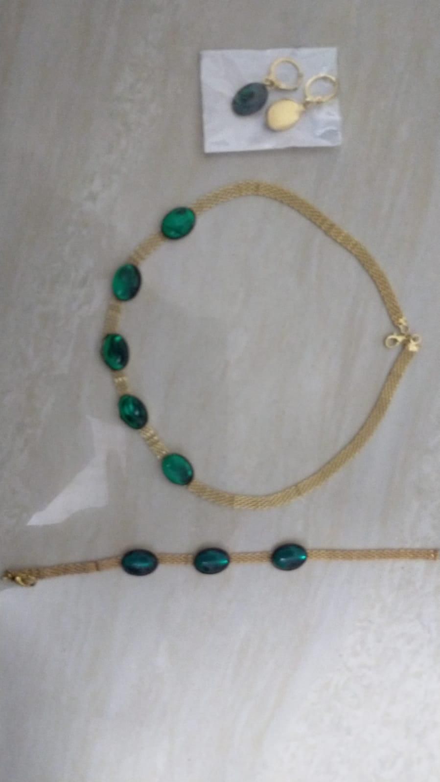 Oval Green Crystal Pendant Necklace Set With Bracelet 6a4mhe-0u