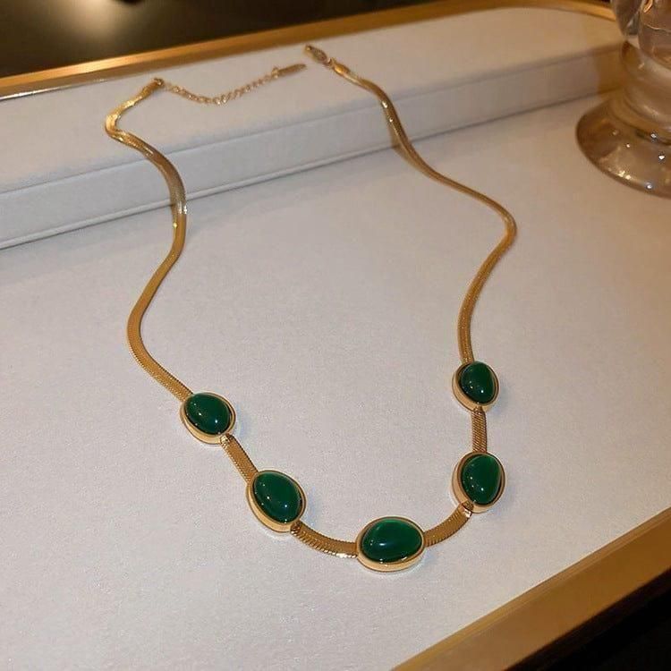 Oval Green Crystal Pendant Necklace Set With Bracelet 6a4mhe-0u