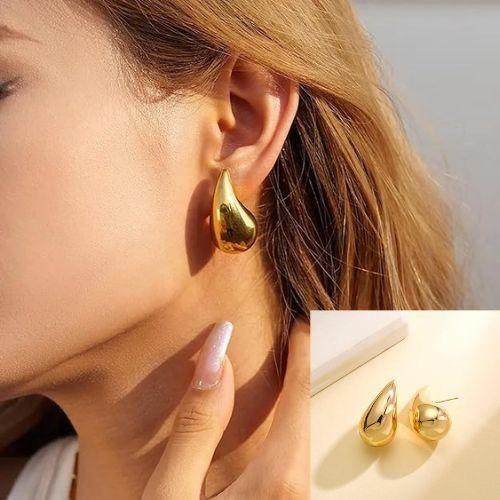 Sparkle Your Way Bottega Inspired Celebrity Style Teardrop Gold Earrings For Girls And Women - Alzaar