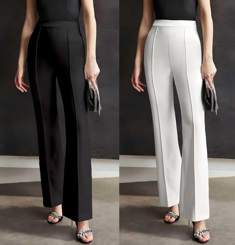 Combo of Women's Flat Front Casual Trousers (Pack of 2) - Alzaar