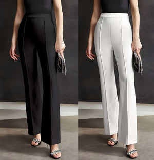 Combo of Women's Flat Front Casual Trousers (Pack of 2) - Alzaar