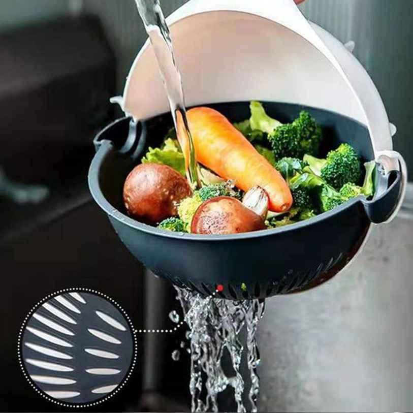 Vegetable Cutter- 7 in 1 Multifunction Magic Rotate Vegetable Cutter with Drain Basket Large Capacity - Alzaar