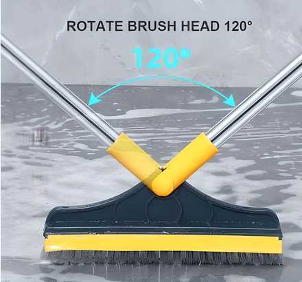 2-in-1 floor scrub brush with wiper long handle stiff bristle