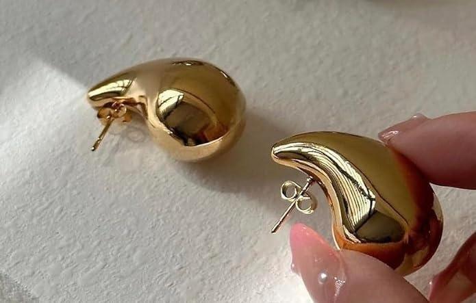 Sparkle Your Way Bottega Inspired Celebrity Style Teardrop Gold Earrings For Girls And Women - Alzaar