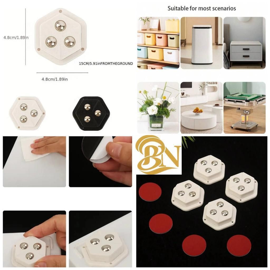 4pcs Self Adhesive 3 Eyed Castor Wheel For Storage Box 6a4mhe-0u