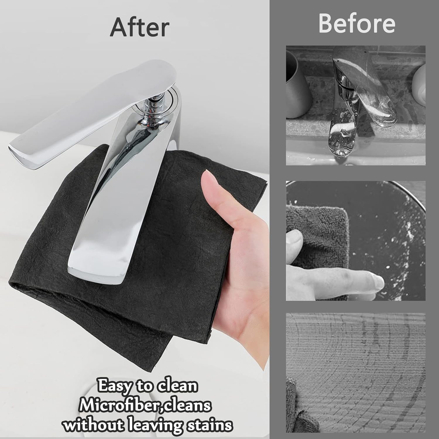 All 5 magic cleaning cloths laid out showing thickness, texture, and grey and black colors