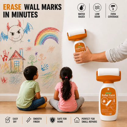 Wall repair roller paint erasing crayon wall marks in minutes — water based, low odour, even coverage white touch-up roller