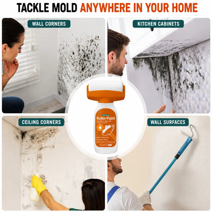 Wall repair roller paint used on wall corners, kitchen cabinet areas, ceiling corners and open wall surfaces with damp stains